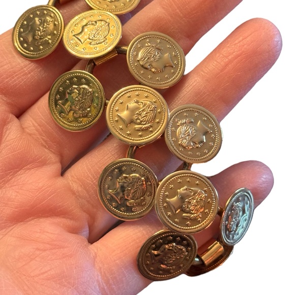 Vintage gold finish faux coin link chunky bracelet - Picture 2 of 7